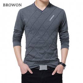 BROWON 2018 Fashion Men T-shirt Slim Fit Custom T-shirt Crease Design Long Stylish Luxury V Neck Fitness T-shirt Tee Shirt Homme