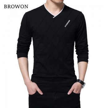 BROWON 2018 Fashion Men T-shirt Slim Fit Custom T-shirt Crease Design Long Stylish Luxury V Neck Fitness T-shirt Tee Shirt Homme