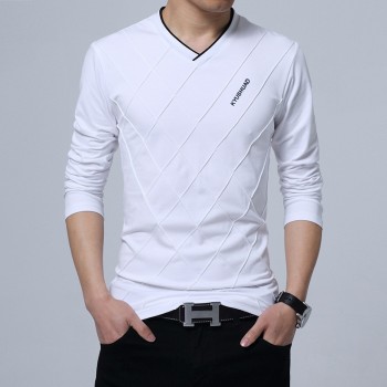 BROWON 2018 Fashion Men T-shirt Slim Fit Custom T-shirt Crease Design Long Stylish Luxury V Neck Fitness T-shirt Tee Shirt Homme