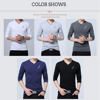 BROWON 2018 Fashion Men T-shirt Slim Fit Custom T-shirt Crease Design Long Stylish Luxury V Neck Fitness T-shirt Tee Shirt Homme
