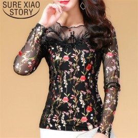 blusas mujer de moda 2018 lace blouse harajuku  Hollow Out Full Office Lady  Regular  Floral  O-Neck Casual Slim fit 1455 45
