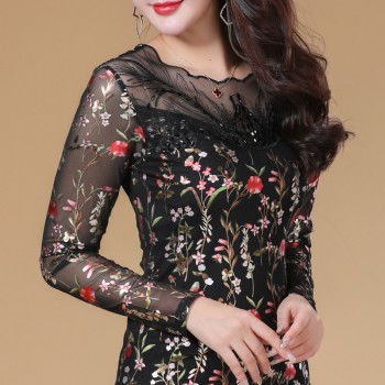 blusas mujer de moda 2018 lace blouse harajuku  Hollow Out Full Office Lady  Regular  Floral  O-Neck Casual Slim fit 1455 45