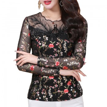 blusas mujer de moda 2018 lace blouse harajuku  Hollow Out Full Office Lady  Regular  Floral  O-Neck Casual Slim fit 1455 45
