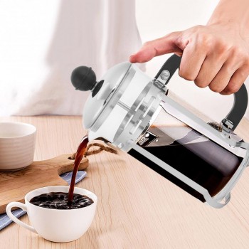 350ml Stainless Steel Glass Hollow Cafetiere French Filter Tea Coffee Pot Press Plunger