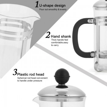 350ml Stainless Steel Glass Hollow Cafetiere French Filter Tea Coffee Pot Press Plunger