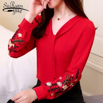 fashion woman blouses 2019 Long sleeve chiffon women blouse shirt office lady shirt women tops blusas red OL blouse 0547 30