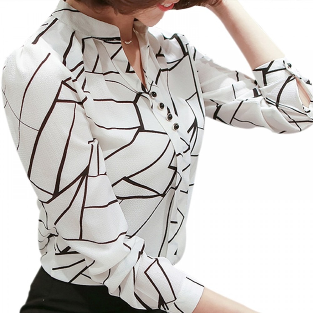 2019 New Women Spring Blouse Shirts Chiffon Long Sleeve Female Clothing Office OL Tops Striped Dot Flower Autumn feminine Blusas