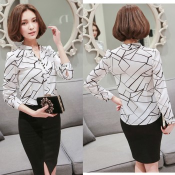 2019 New Women Spring Blouse Shirts Chiffon Long Sleeve Female Clothing Office OL Tops Striped Dot Flower Autumn feminine Blusas