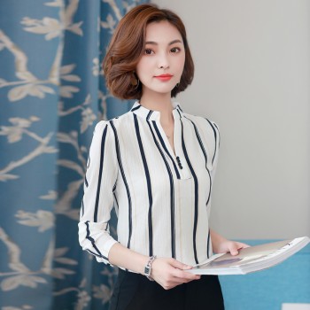 2019 New Women Spring Blouse Shirts Chiffon Long Sleeve Female Clothing Office OL Tops Striped Dot Flower Autumn feminine Blusas