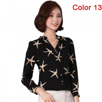 2019 New Women Spring Blouse Shirts Chiffon Long Sleeve Female Clothing Office OL Tops Striped Dot Flower Autumn feminine Blusas