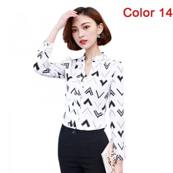 2019 New Women Spring Blouse Shirts Chiffon Long Sleeve Female Clothing Office OL Tops Striped Dot Flower Autumn feminine Blusas