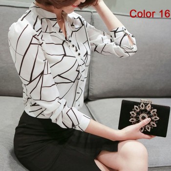 2019 New Women Spring Blouse Shirts Chiffon Long Sleeve Female Clothing Office OL Tops Striped Dot Flower Autumn feminine Blusas