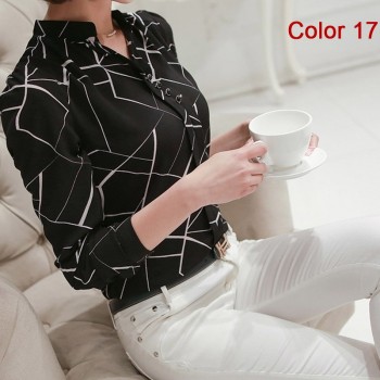 2019 New Women Spring Blouse Shirts Chiffon Long Sleeve Female Clothing Office OL Tops Striped Dot Flower Autumn feminine Blusas