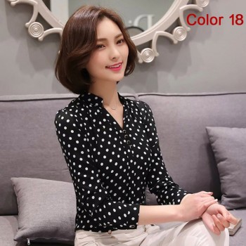 2019 New Women Spring Blouse Shirts Chiffon Long Sleeve Female Clothing Office OL Tops Striped Dot Flower Autumn feminine Blusas