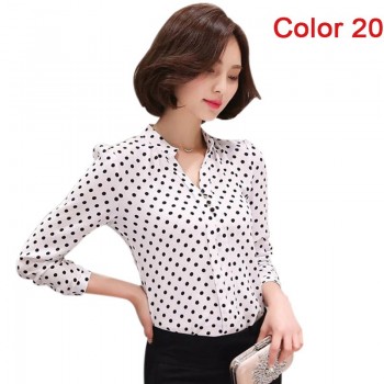 2019 New Women Spring Blouse Shirts Chiffon Long Sleeve Female Clothing Office OL Tops Striped Dot Flower Autumn feminine Blusas