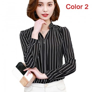 2019 New Women Spring Blouse Shirts Chiffon Long Sleeve Female Clothing Office OL Tops Striped Dot Flower Autumn feminine Blusas