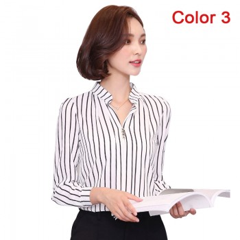 2019 New Women Spring Blouse Shirts Chiffon Long Sleeve Female Clothing Office OL Tops Striped Dot Flower Autumn feminine Blusas