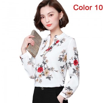 2019 New Women Spring Blouse Shirts Chiffon Long Sleeve Female Clothing Office OL Tops Striped Dot Flower Autumn feminine Blusas