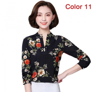 2019 New Women Spring Blouse Shirts Chiffon Long Sleeve Female Clothing Office OL Tops Striped Dot Flower Autumn feminine Blusas