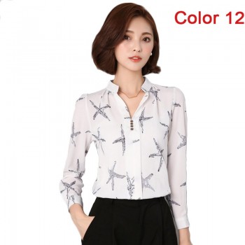 2019 New Women Spring Blouse Shirts Chiffon Long Sleeve Female Clothing Office OL Tops Striped Dot Flower Autumn feminine Blusas