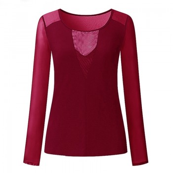 2018 Women Sexy Splice Long Sleeve Tops Mesh Blouse Casual Mesh Top Blouses Solid Slim View Through Ladies Shirt Pullover