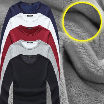2019 High Quality Autumn Winter Mens Warm Thermal tshirt Man Long Sleeve Casual V Neck Velvet Thick Plus Thick T-Shirt Male Tees