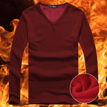 2019 High Quality Autumn Winter Mens Warm Thermal tshirt Man Long Sleeve Casual V Neck Velvet Thick Plus Thick T-Shirt Male Tees