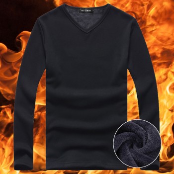 2019 High Quality Autumn Winter Mens Warm Thermal tshirt Man Long Sleeve Casual V Neck Velvet Thick Plus Thick T-Shirt Male Tees