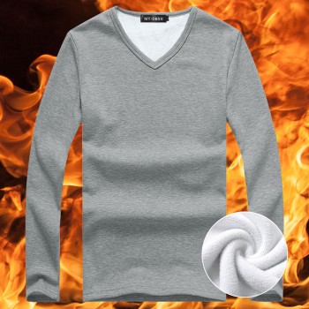 2019 High Quality Autumn Winter Mens Warm Thermal tshirt Man Long Sleeve Casual V Neck Velvet Thick Plus Thick T-Shirt Male Tees