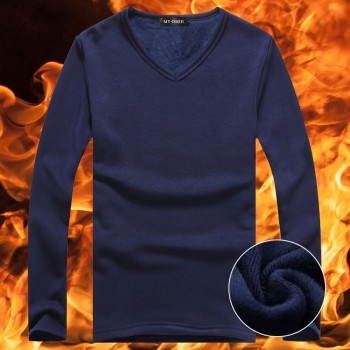2019 High Quality Autumn Winter Mens Warm Thermal tshirt Man Long Sleeve Casual V Neck Velvet Thick Plus Thick T-Shirt Male Tees