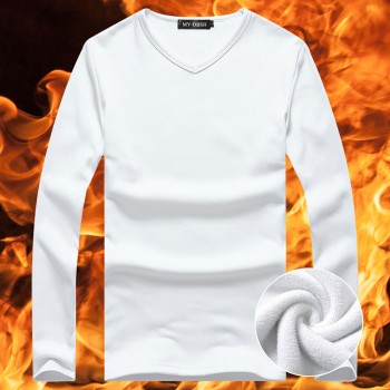 2019 High Quality Autumn Winter Mens Warm Thermal tshirt Man Long Sleeve Casual V Neck Velvet Thick Plus Thick T-Shirt Male Tees