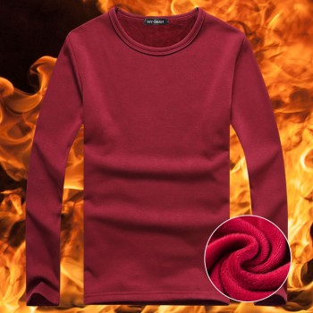 2019 High Quality Autumn Winter Mens Warm Thermal tshirt Man Long Sleeve Casual V Neck Velvet Thick Plus Thick T-Shirt Male Tees