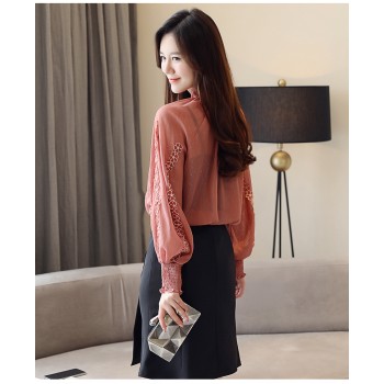 New 2018 Autumn Women Blouses Chiffon Shirt Loose Lantern Long Sleeves Lace Stitching Bottoming Shirt  Female Tops Blusa 0792 30