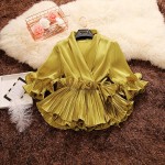 2018 spring and summer new female Deep V-neck ruffles lace up chiffon shirt womens three Quarter sleeve shirts women blouses