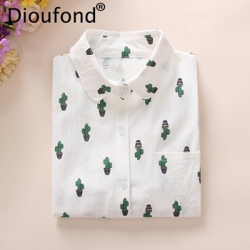 Dioufond Animals Cotton Female Blouses Pockets Long Sleeves Ladies Shirts Dog Bee Casual Womens Shirt Camisa Femininas 2018 New