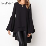 Forefair Lantern Sleeve Ruffle Chiffon Blouse Women Long Sleeve Fashion New Elegant Office Work Plus Size Blouse Long Winter
