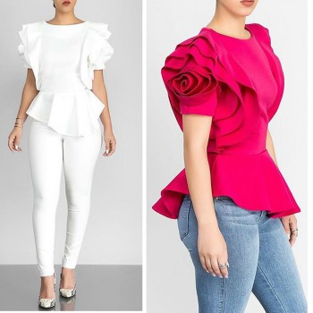 2018 Women Fashion Summer O-Neck Ruffles Sleeve Asymmetric Hem Slim Tops Blouse