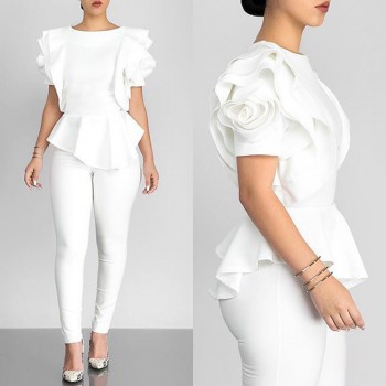 2018 Women Fashion Summer O-Neck Ruffles Sleeve Asymmetric Hem Slim Tops Blouse