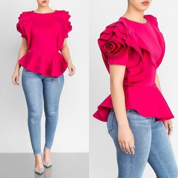 2018 Women Fashion Summer O-Neck Ruffles Sleeve Asymmetric Hem Slim Tops Blouse