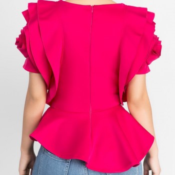 2018 Women Fashion Summer O-Neck Ruffles Sleeve Asymmetric Hem Slim Tops Blouse