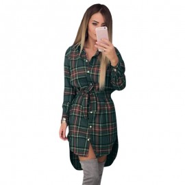 Women Blouses Long Sleeve Plaid Shirts Turn Down Collar Shirt Casual Tunic Feminine Irregular Blouses Plus Size Tops LJ5932M