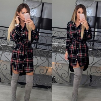 Women Blouses Long Sleeve Plaid Shirts Turn Down Collar Shirt Casual Tunic Feminine Irregular Blouses Plus Size Tops LJ5932M
