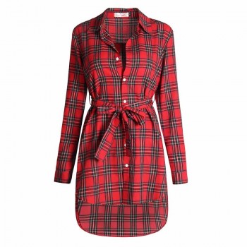 Women Blouses Long Sleeve Plaid Shirts Turn Down Collar Shirt Casual Tunic Feminine Irregular Blouses Plus Size Tops LJ5932M