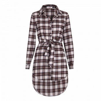 Women Blouses Long Sleeve Plaid Shirts Turn Down Collar Shirt Casual Tunic Feminine Irregular Blouses Plus Size Tops LJ5932M