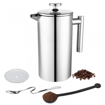 ROKENE Coffee Press Stainless Steel French Press Cafetiere Coffee Maker Double Walled Construction 3 Pieces Gifts 350 800 1000ML
