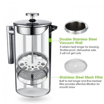 ROKENE Coffee Press Stainless Steel French Press Cafetiere Coffee Maker Double Walled Construction 3 Pieces Gifts 350 800 1000ML