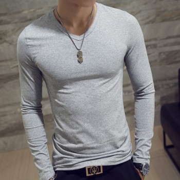 2018 Autumn New T SHIRT Men, Ultra Low Price Long Sleeved Mens T-shirt, Mens Round Neck Pure Color T-shirt Size  S - 3XL