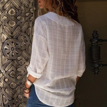 White V-neck Womens Shirt Cotton Linen Office Lady Long Sleeve Feminine Blouse Black 2019 Spring Shirts Women Plus Size 5XL