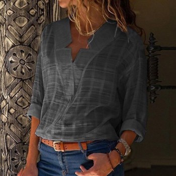White V-neck Womens Shirt Cotton Linen Office Lady Long Sleeve Feminine Blouse Black 2019 Spring Shirts Women Plus Size 5XL