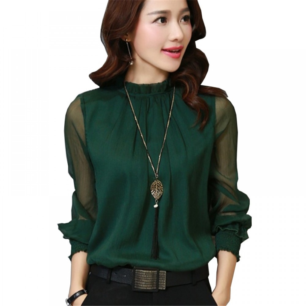 2017 Fashion Spring Autumn Chiffon Blouse New Korean Casual Ruffle Collar Shirt Long Sleeve Women Shirts Tops Plus Size Blusas